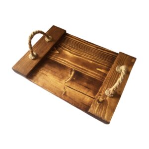 Rustic Wooden Serving Tray with Jute Handles – Coffee Table Tray