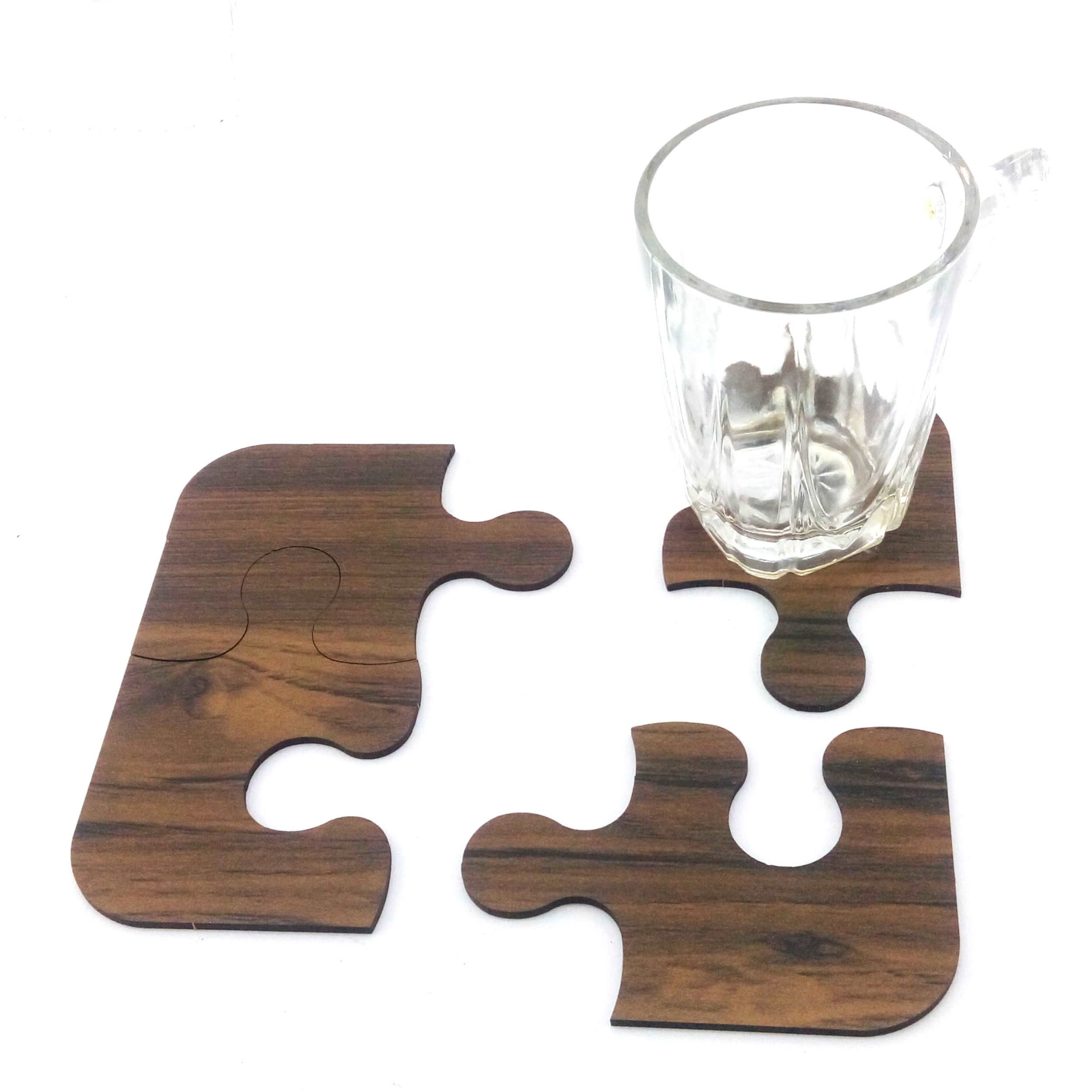Wooden Puzzle Coaster Set 4-Pack – Great for Coffee Tables & Home Decor
