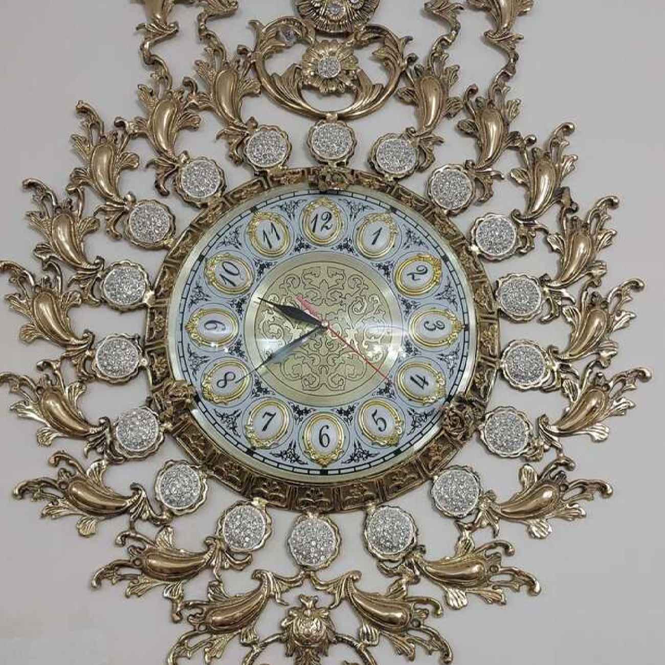 Elegant Brass Wall Clock with Large 28cm Dial and Gem Accents for a Touch of Vintage Charm