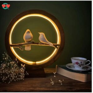 Handcrafted Bird-Shaped Wooden Table Lamp – Sculptural Decorative Light