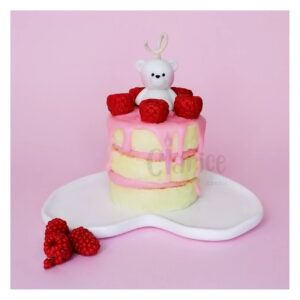 Handmade Fancy Cake Candle – Yellow Bear & Raspberry Design