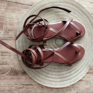 Handmade Leather Gladiator Sandals – Brown Mid-Calf Design