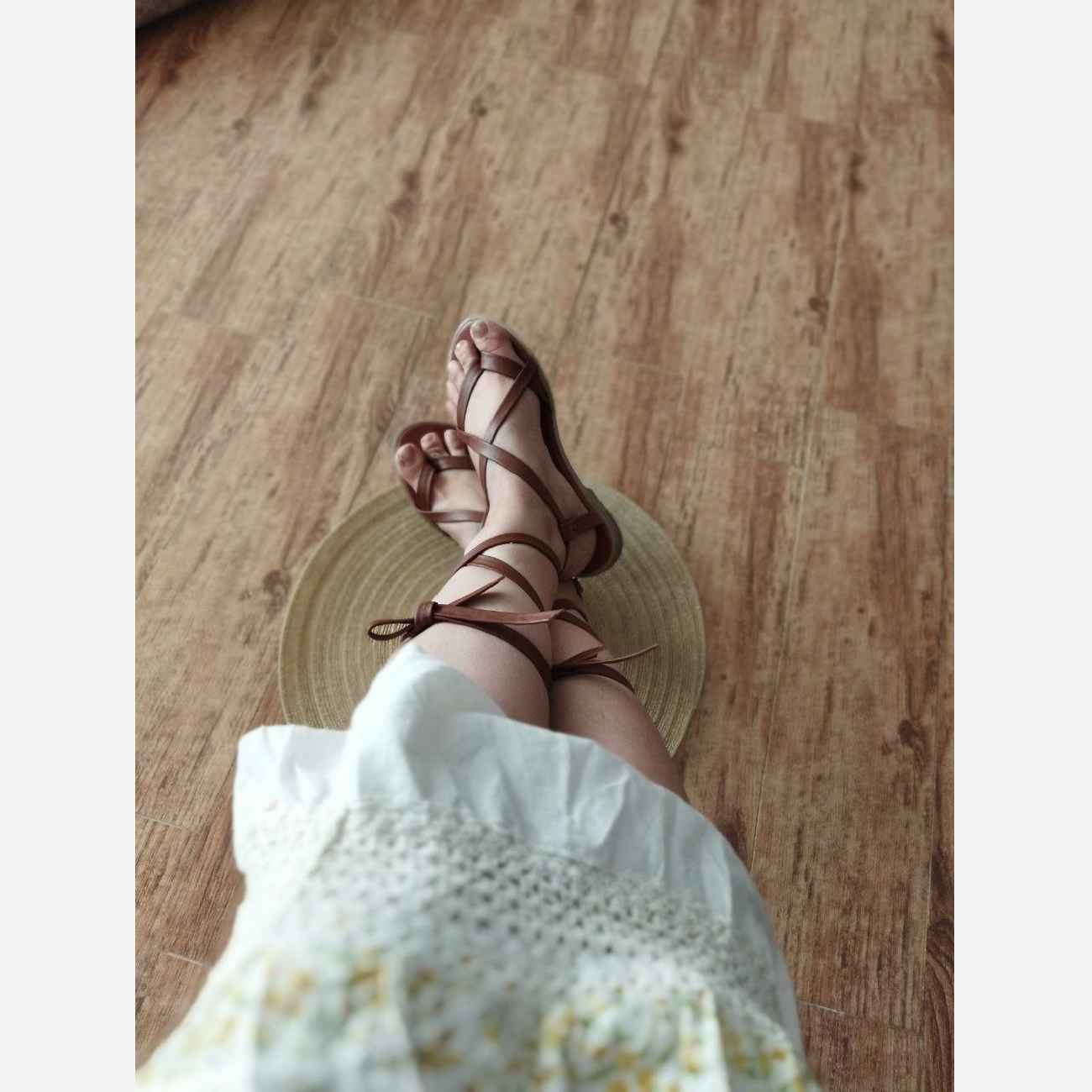 Handmade Leather Gladiator Sandals – Brown Mid-Calf Design