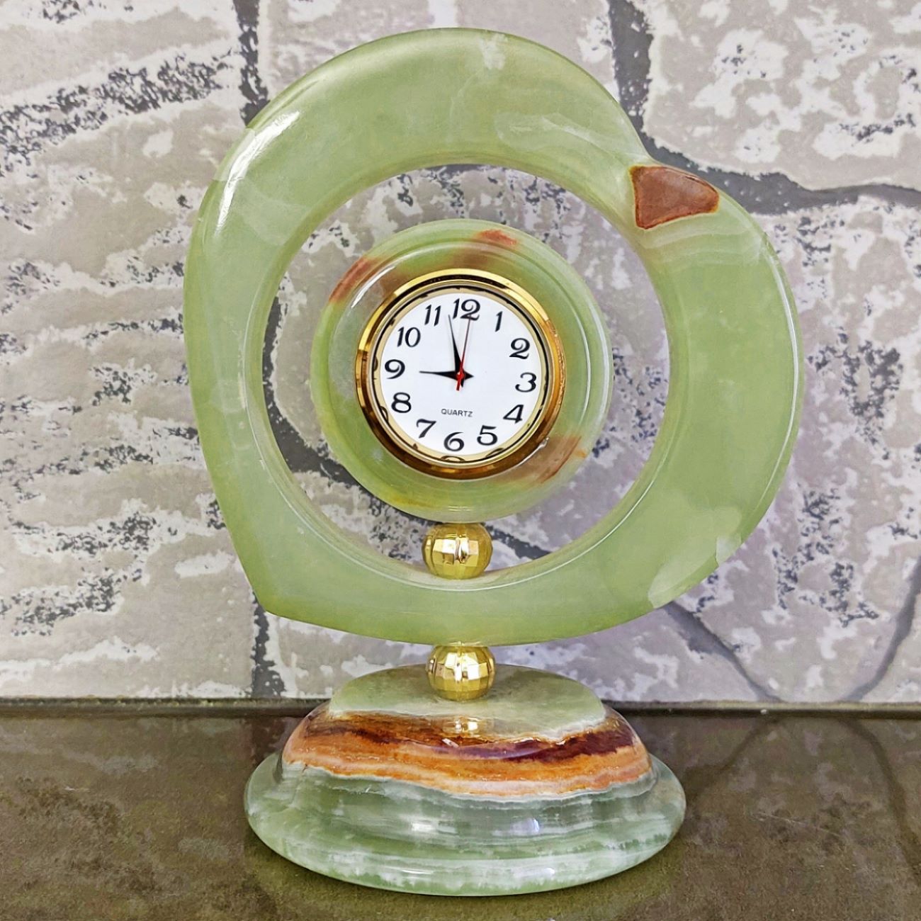 Heart-Shaped Marble Stone Desk Clock – Light Green
