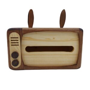 Decorative Wooden Tissue Cover with Vintage TV Design