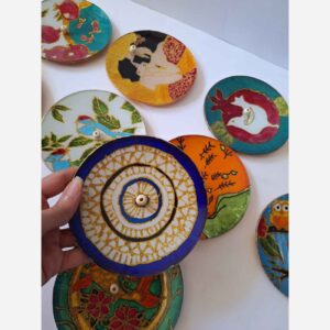 Handmade Pottery Incense Burner – Blue Evil Eye Design