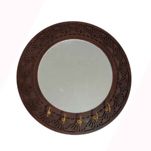 Rustic Dark Brown Wooden Mirror Key Rack – Chic & Functional Home Accent