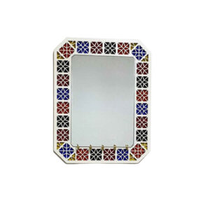 Rustic Entryway Mirror with Key Hooks – Traditional Wooden Key Organizer