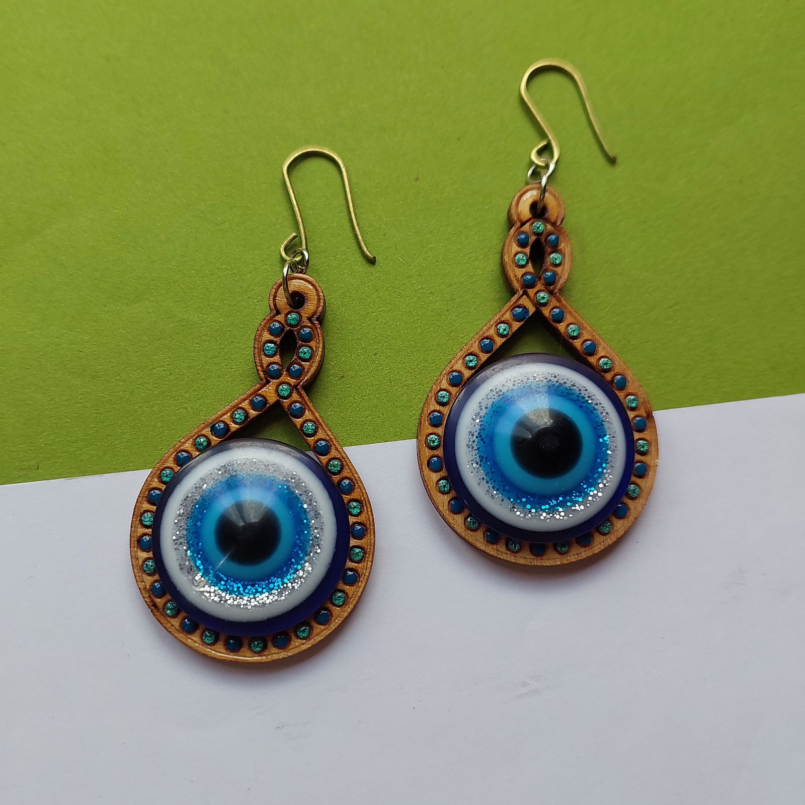 Unique Wooden Earring from Natural Material – Lightweight & Chic with Evil Eye Design