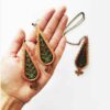 Women's Handmade Wooden Earrings with Traditional Patteh Needlework (2)