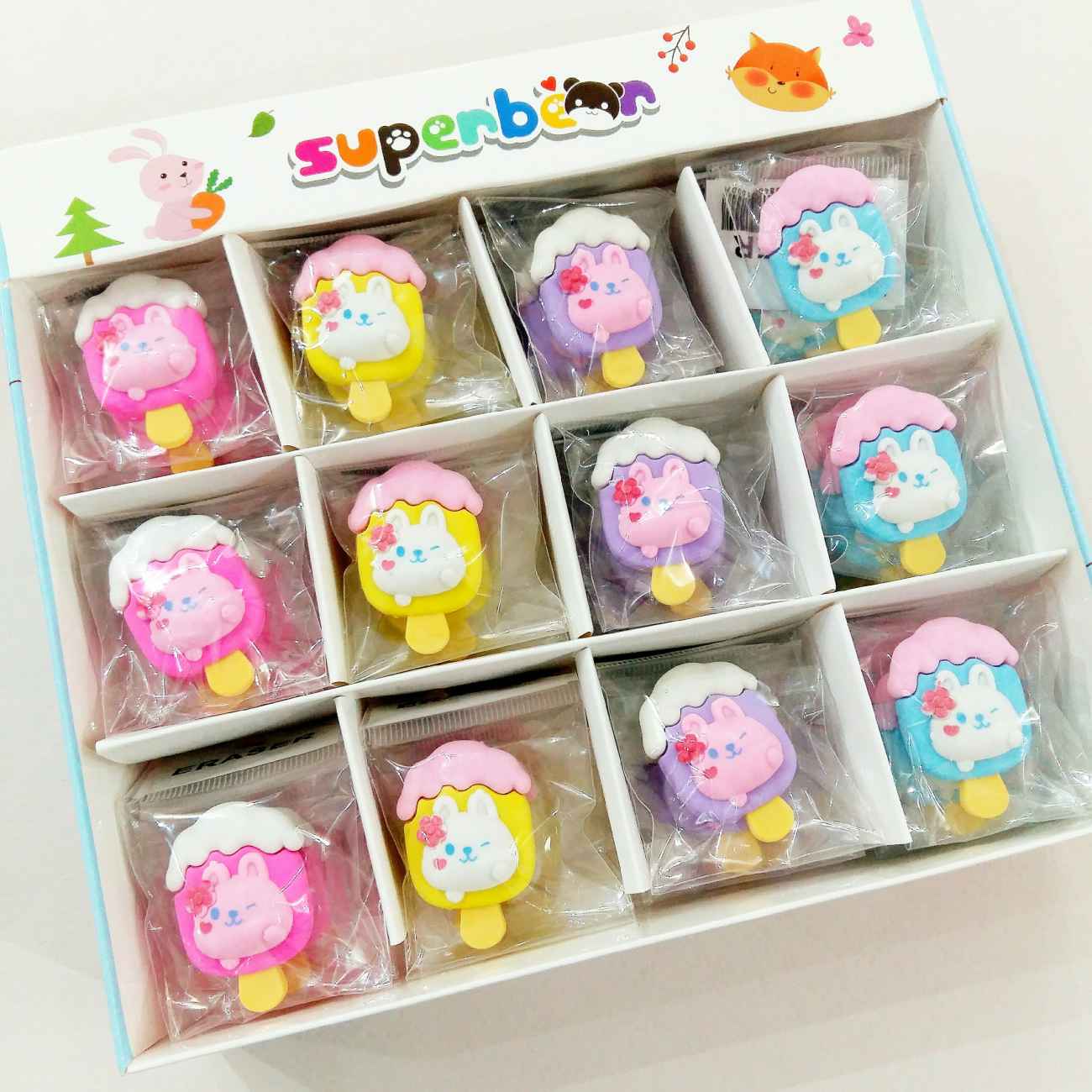 Bunny & Ice Cream Erasers – 2-in-1 Cute Stationery Pack