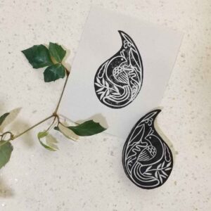 Handmade Bird & Paisley Linoleum Stamp – Perfect for Paper & Fabric Crafts