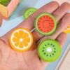 Mini Fruit Erasers – Watermelon, Orange & Kiwi Delights (3)