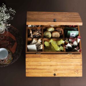 Traditional Wooden Nut Organizer Box – Elegant Multi-Compartment Serving Tray