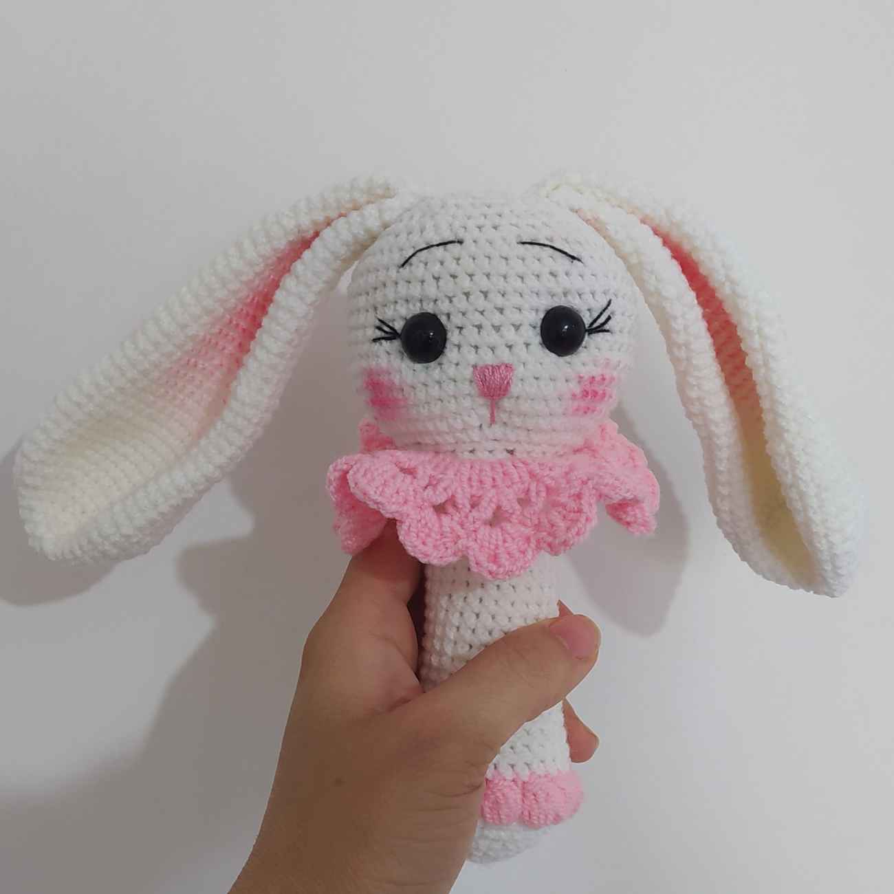 Handmade Knitted Bunny Rattle – Soft Pink Baby Toy