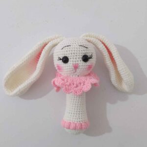 Handmade Knitted Bunny Rattle – Soft Pink Baby Toy