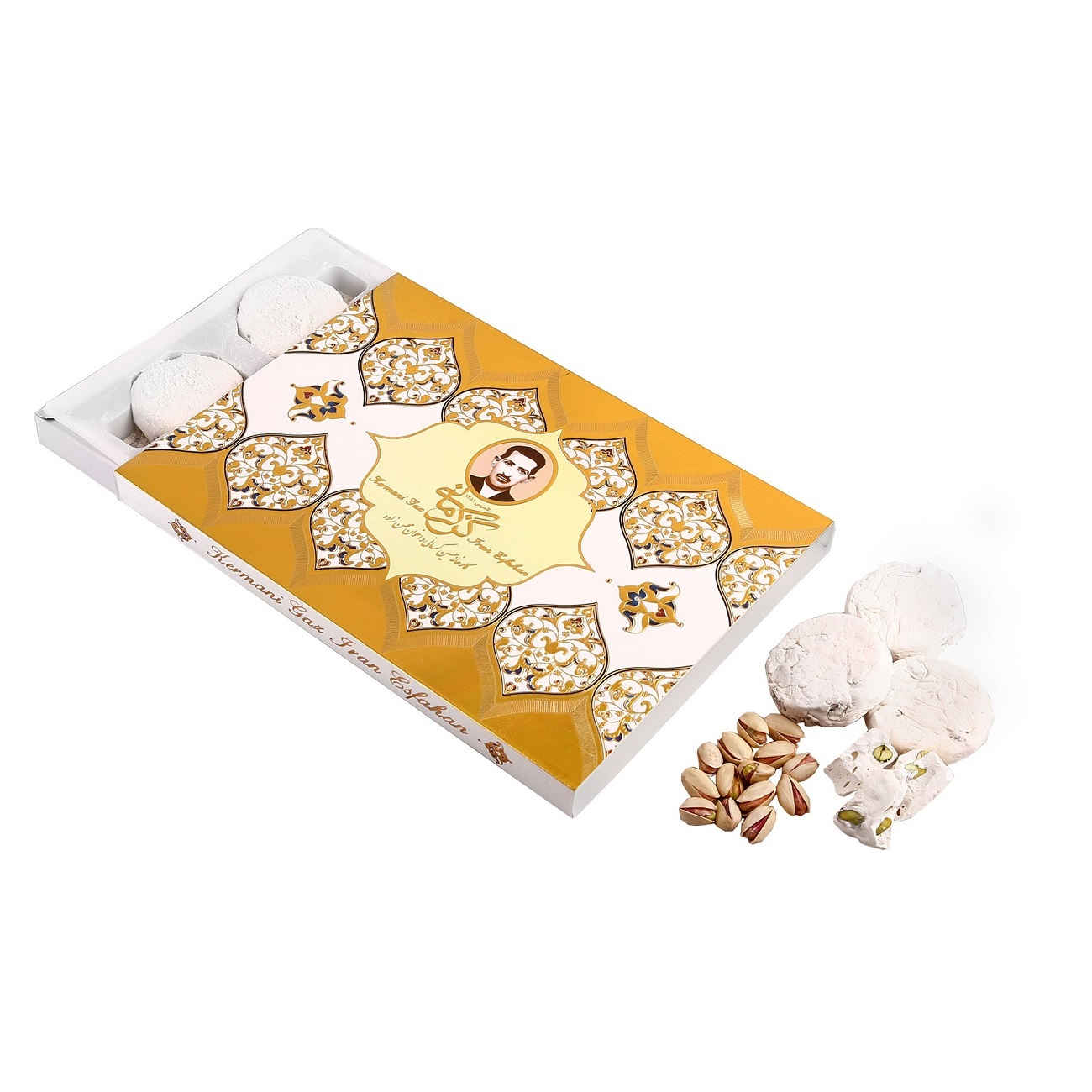 Kermani Gaz: 28% Pistachio – Traditional Iranian Rosewater Nougat – 250g