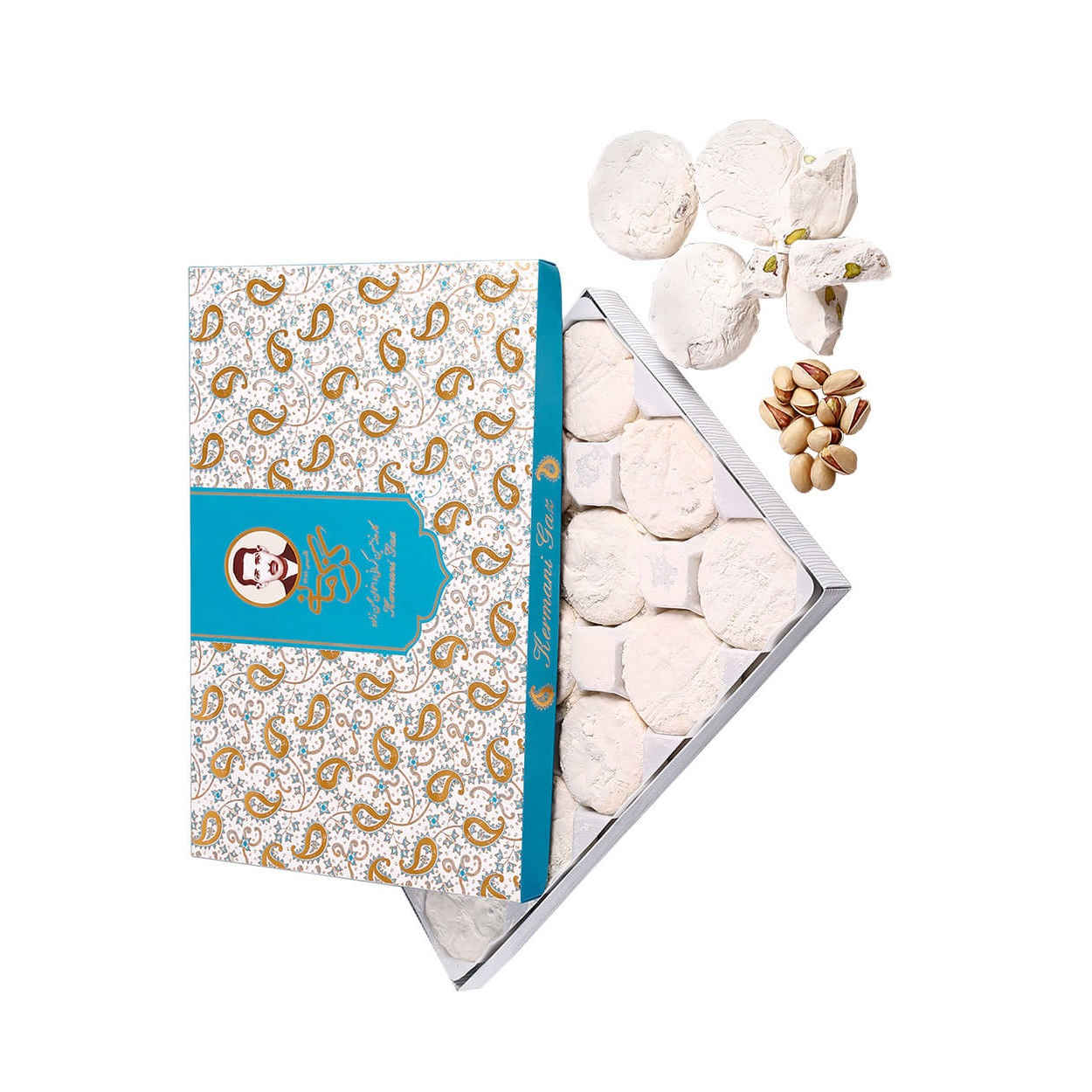 Kermani Gaz: 28% Pistachio – Traditional Iranian Rosewater Nougat – 450g