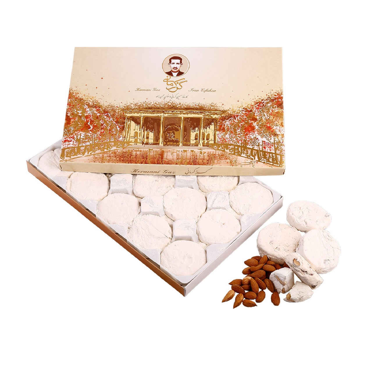 Kermani Gaz: 42% Premium Almond – Traditional Iranian Rosewater Nougat – 450g