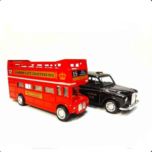 London Bus & Taxi Die-Cast Model Set – Classic UK Vehicle Collection – 2 Pieces