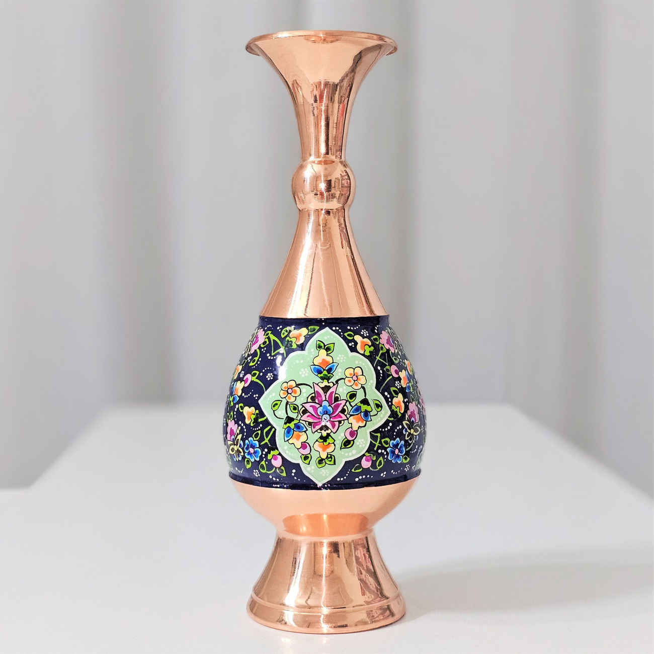 Pardaz Decorative Copper Vase, Expertly Handcrafted with Persian Minakari Enamel for a Stunning Tabletop Display