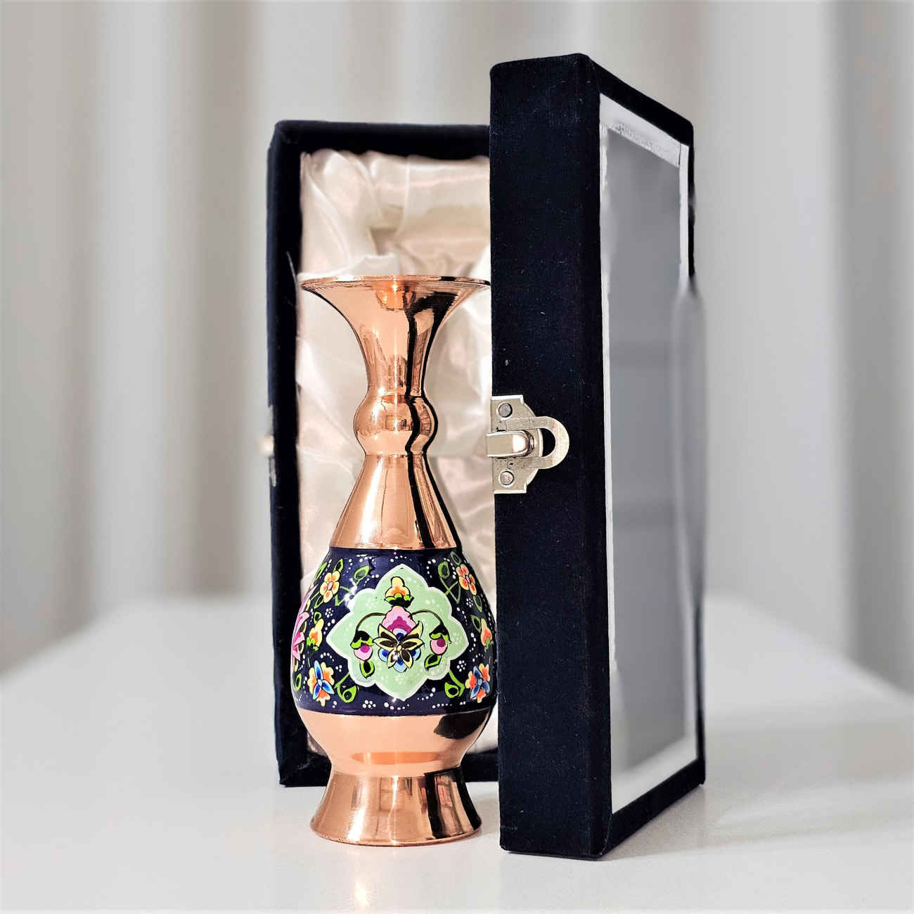Unique Pardaz Copper Vase, Beautifully Handcrafted with Traditional Persian Minakari Enamel Details