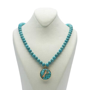 Nishapour Turquoise Necklace Featuring Zodiac Gold Leaf Design – Aquarius (Bahman)