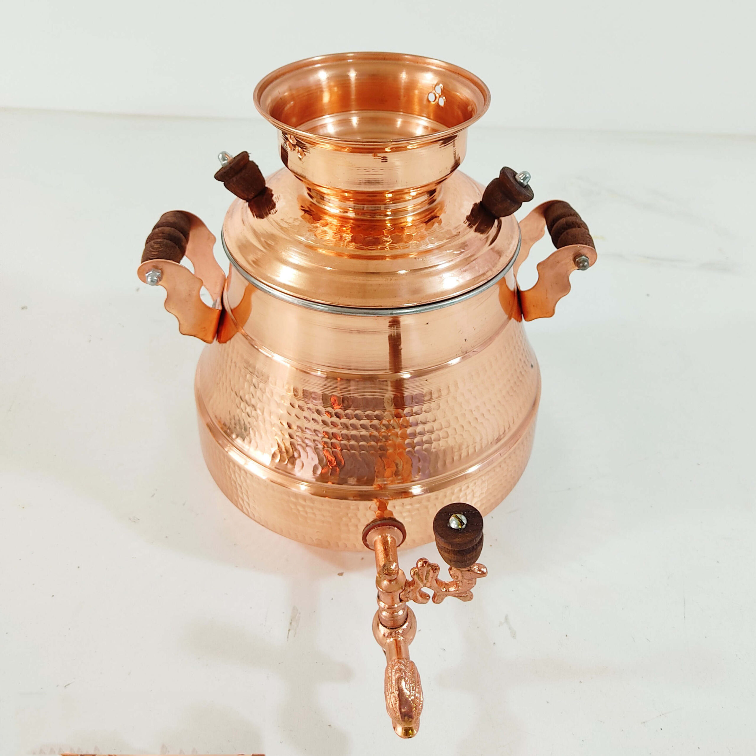 Hand-Hammered Persian Copper Stovetop Samovar – Barrel Design, 5-Liter