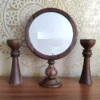 Handcrafted Walnut Mirror Frame & Candlesticks – 30 cm Height Rustic Set (2)