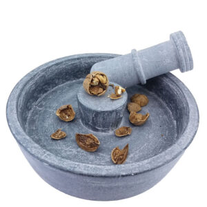 Handcrafed Serpentine Stone Nutcracker Bowl with Bakelite Handle, Perfect for Hard-Shelled Nuts