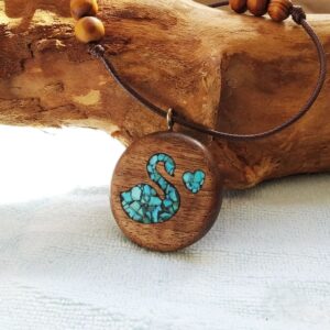 Handmade Walnut Swan Necklace – Nishapur Turquoise Inlay