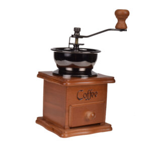 Manual Coffee Grinder with Ceramic Blades – Beech Wood Body, Metal Lever, and Drawer