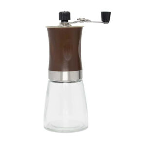Manual Coffee Grinder with Glass Body, Adjustable Burr, and Stainless Steel Handle