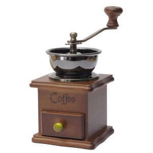 Manual Coffee Grinder – Beech Wood Body with Drawer, Metal Lever, Ceramic Blades