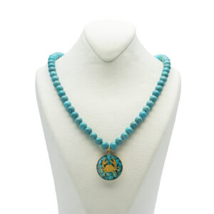 Nishapour Turquoise Necklace Featuring Zodiac Gold Leaf Design – Cancer (Tir)