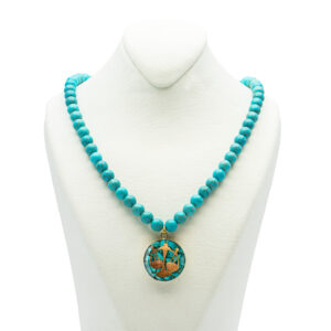 Nishapour Turquoise Necklace Featuring Zodiac Gold Leaf Design – Libra (Mehr)