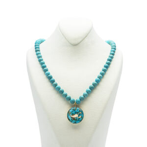 Nishapour Turquoise Necklace – Scorpio (Aban) Zodiac Gold Leaf Design