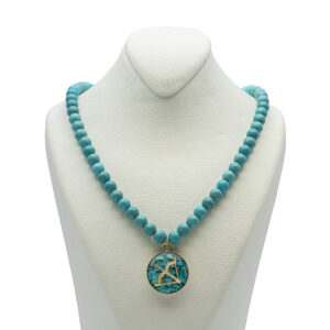 Nishapour Turquoise Necklace – Zodiac Gold Leaf Sagittarius (Azar) Design
