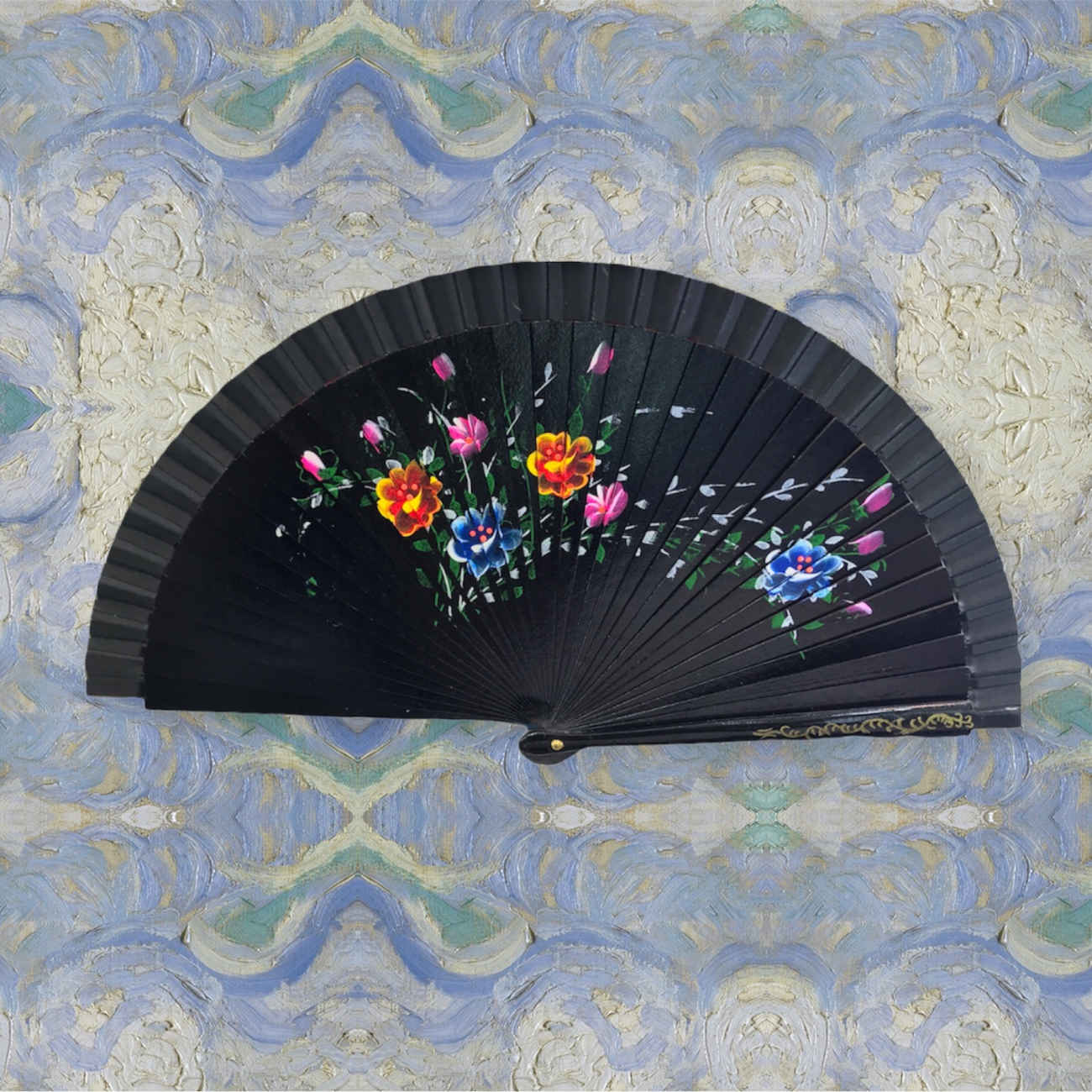 Premium Wooden Hand Fan – Elegant Floral Design