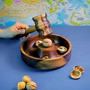 Rustic Walnut Wood Nutcracker – Bowl & Hammer for Walnuts & Hard-Shelled Nuts