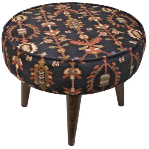 Smoky Gray Persian-Style Ottoman – Elegant Velvet Puff with Wooden Legs & MDF Base