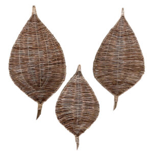 Leaf-Shaped Mervar Wicker Tray Set – Handwoven 3-Piece