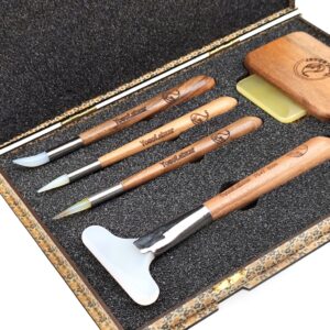 Agate Burnisher Set with Walnut – Mulberry Handle 5 Pieces _ Ideal for Persian Tazhib Art on Paper and Jewelry