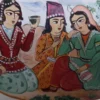 Artisan Wooden Scalloped Mirror Frame with Qajar-Inspired Painting (2)