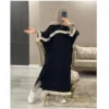 Black Kaftan Abaya Poncho – Closed Front with Light‑Colored Fringe Detailing, Modest Fashion, Free Size (2)