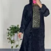 Black Kaftan Women’s Abaya in Premium Velvet, Free Size 36–46 - Suitable for Everyday Outing, Relaxed Gathering (3)