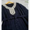 Black Kaftan Women’s Abaya with hand‑stitched embellishments neckline and sleeves – Free Size (3)