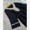 Black Kaftan Women’s Abaya with hand‑stitched embellishments neckline and sleeves – Free Size (4)