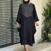 Black Kaftan and Women’s Abaya – Crepe and Linen Chevron Fabric, Free Size 36–50 - Suitable for Everyday Outing, Relaxed Gathering (3)