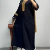 Black Long Kaftan Abaya Dress – Premium Delta Crush Fabric with Golden Embellished Neckline and Sleeves, Free Size (2)